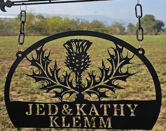 Personalized Scotland Thistle Metal Sign: Custom Scottish Decor