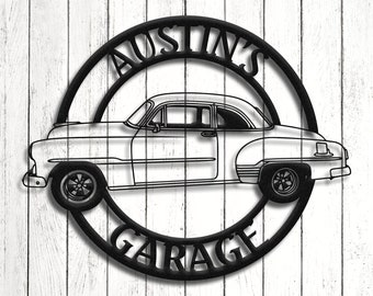 1952 Chevy Styleline Deluxe Hot Rod Garage Sign: Textured Black Steel