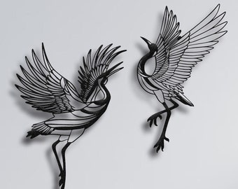 Cranes Metal Wall Art Set: Black Bird Home Decor