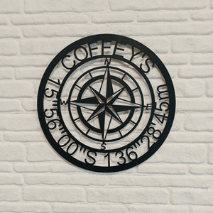 Personelized Nautical Compass Metal Wall Art with GPS Coordinates