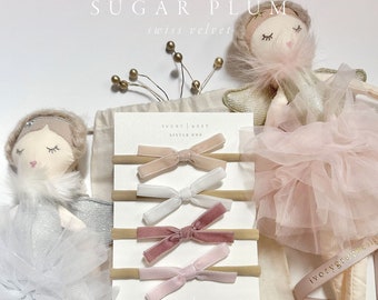 Sugar Plum Swiss Velvet Baby Headband Set | Hand Tied Bows | Newborn, Baby, Toddler, Girls | 4 pc Set