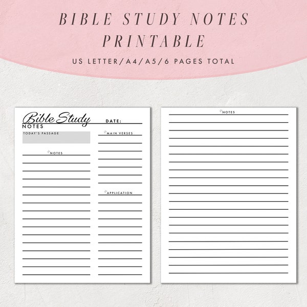 Bible Study Notes Template Printable | Bible Study Journal Pages | Christian Notes Planner | US Letter Size, A4 and A5