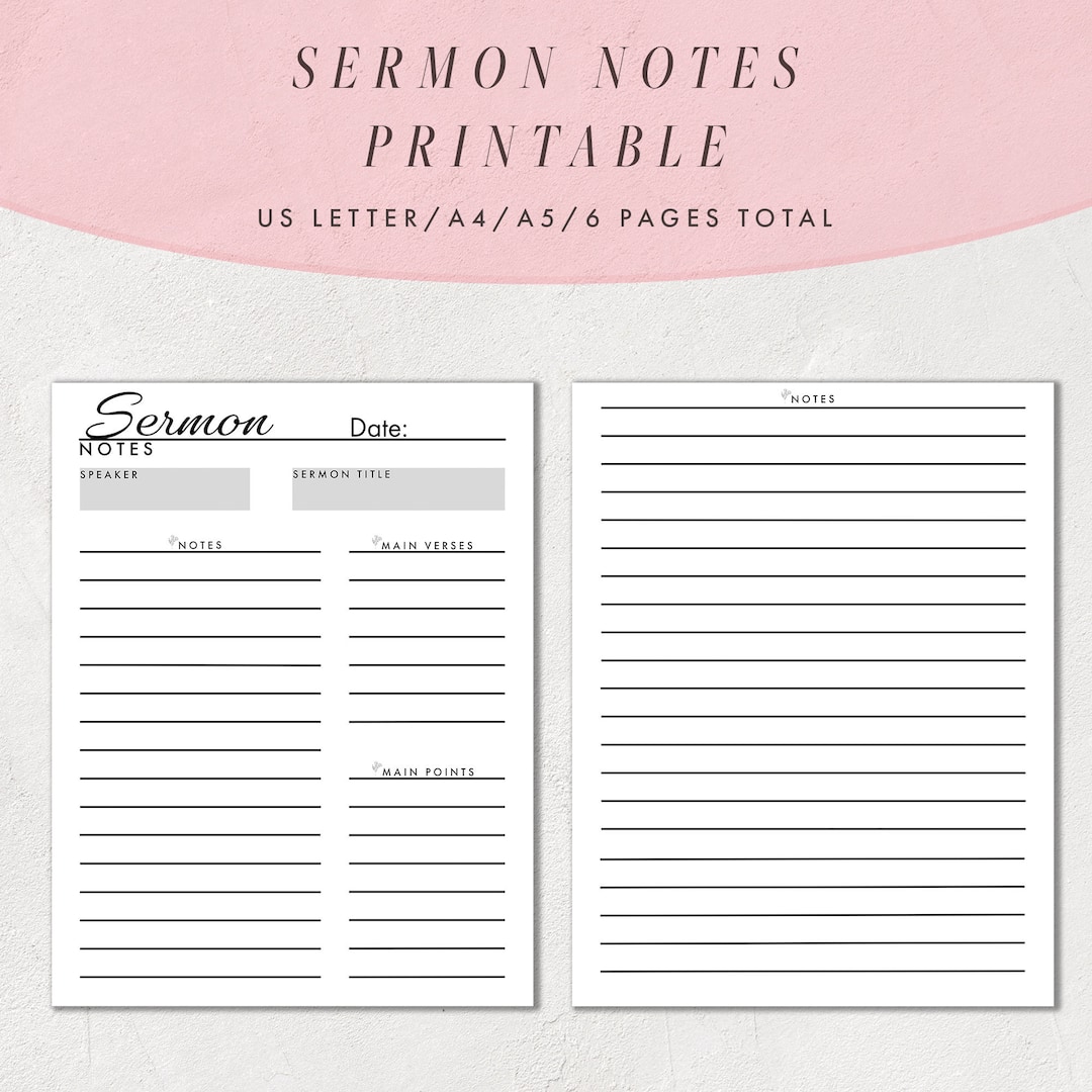 Sermon Notes Template Printable | Sermon Journal Pages | Christian ...