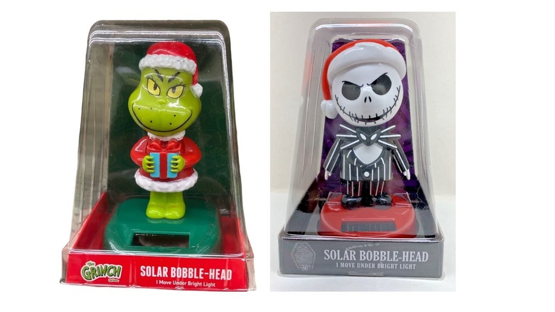 Solar Powered Bobble Heads Christmas Grinch & Jack Skellington Etsy