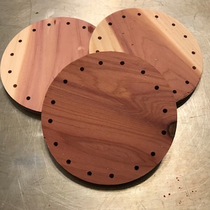 Solid Cedar pine needle basket bases pre-drilled 5 different diameters available, 1/4" thick for baskets, basket weaving, hobby, crafts.