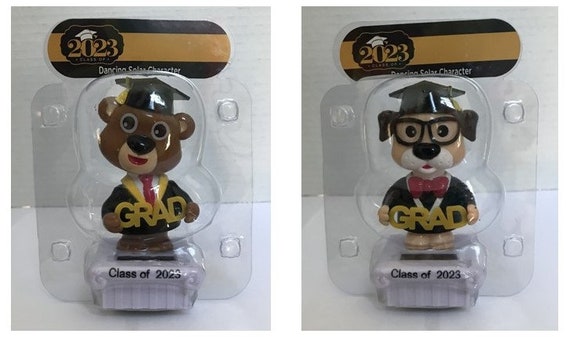 Solar Bobble Heads 2023 Graduation Bear and Dog 