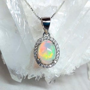 Genuine white opal gemstone classic silver necklace for women