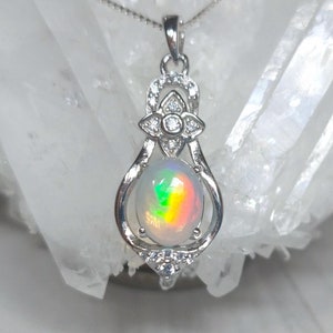 Real opal flower necklace | Genuine white opal necklace | Birthday gift for doughter | Sterling silver opal jewelry | Girlfriend necklace