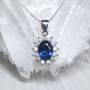 Royal blue sapphire necklace | Sterling silver sapphire pendant | Princess Diana&#39;s wedding necklace | Gift for brides | September birthstone