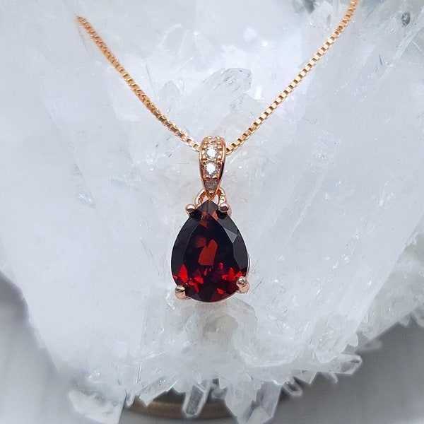 Genuine red garnet rose gold necklace with minimalist pendant