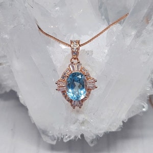 Delicate Blue Topaz Necklace, Sky Blue Topaz Pendant, Genuine Oval Topaz Necklace, Rose Gold Topaz Jewelry, Gift For Her December Birthstone