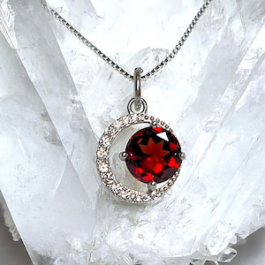 Moon eclipse garnet necklace | Genuine round red garnet crescent pendant | Minimalist necklace | Silver demilune jewelry | Gift for women