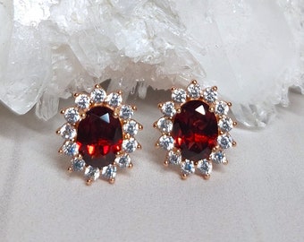 Natural Garnet Earrings, Rose Gold Garnet Earrings, Oval Garnet Stud Earrings, Garnet Jewelry, Bridesmaid Silver Studs, Art Deco Earrings