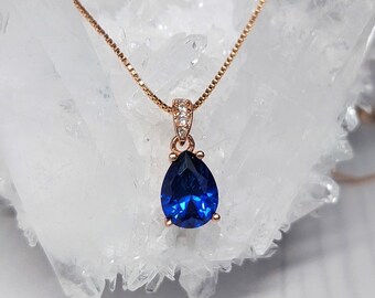 14k Gold Filled Sapphire Pendant Dainty Minimalist Gemstone Rectangle Geometric Stone Navy Blue Montana Sapphire Gemstone Necklace