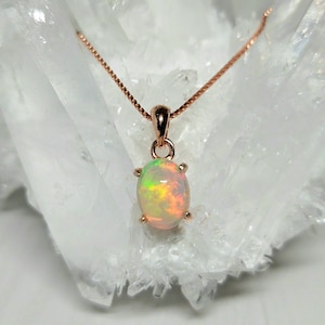 Opal necklace | Genuine white opal necklace | Birthday gift for daughter | Silver fire opal jewelry | Rose gold necklace for girlfriend