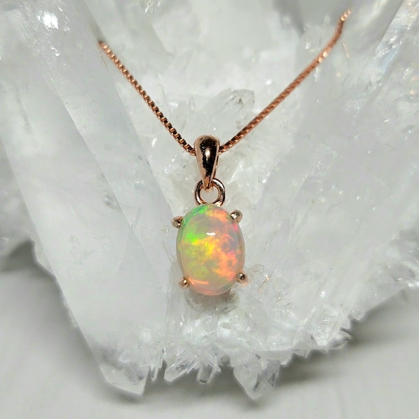 Echte weiße Opal minimalistische Halskette in Roségold