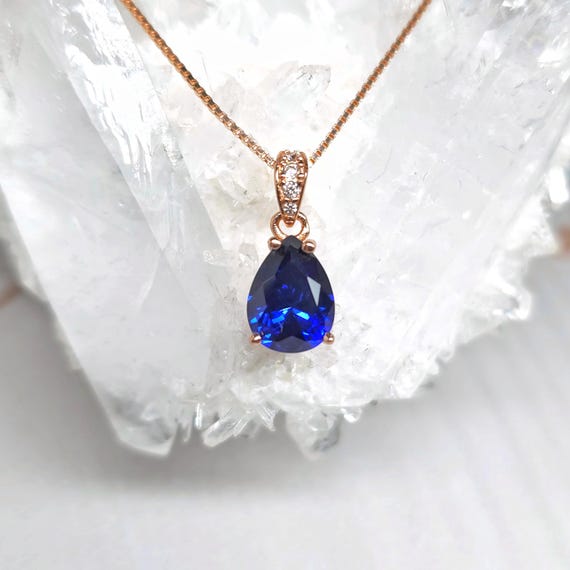 Collier Ras Du Cou En Argent Plaqué Or Rose Avec Saphir Synthétique Bleu Rond - 13 Pouces, Bijou Délicat