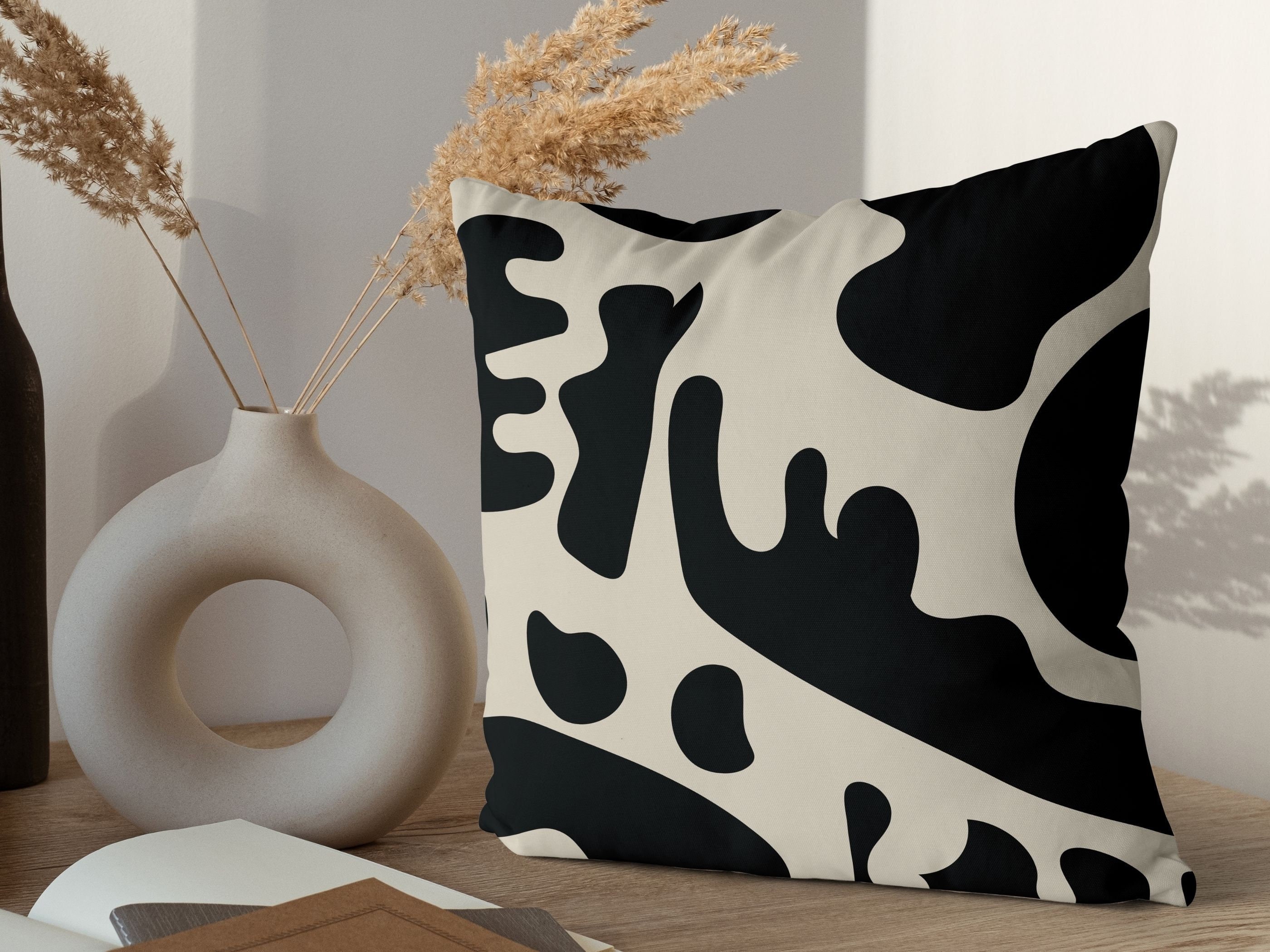 22x22 Pillow Cover Minimalist. Abstract Black and Beige Throw Pillow