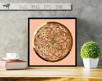Layered 3D Mandala Shadow Box SVG File Cricut and Silhouette. Paper Cutting Project. Framed Image Instant Download. Housewarming Gift Idea.