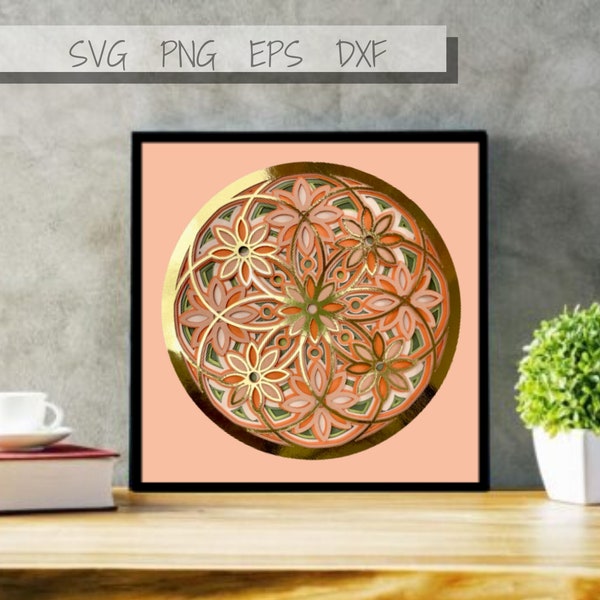 Layered 3D Mandala Shadow Box SVG File Cricut and Silhouette. Paper Cutting Project. Framed Image Instant Download. Housewarming Gift Idea.