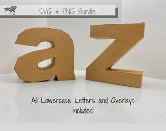 Lowercase 3D Letters SVG File Bundle for Cricut and Silhouette. Letters A-Z included. svg/png ONLY - 3D Letter Template with Score Lines