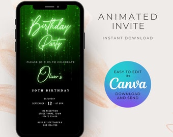 Digital Birthday Party Invitation | Birthday Party Animated Invitation | Green Birthday Video Invitation | Editable Template