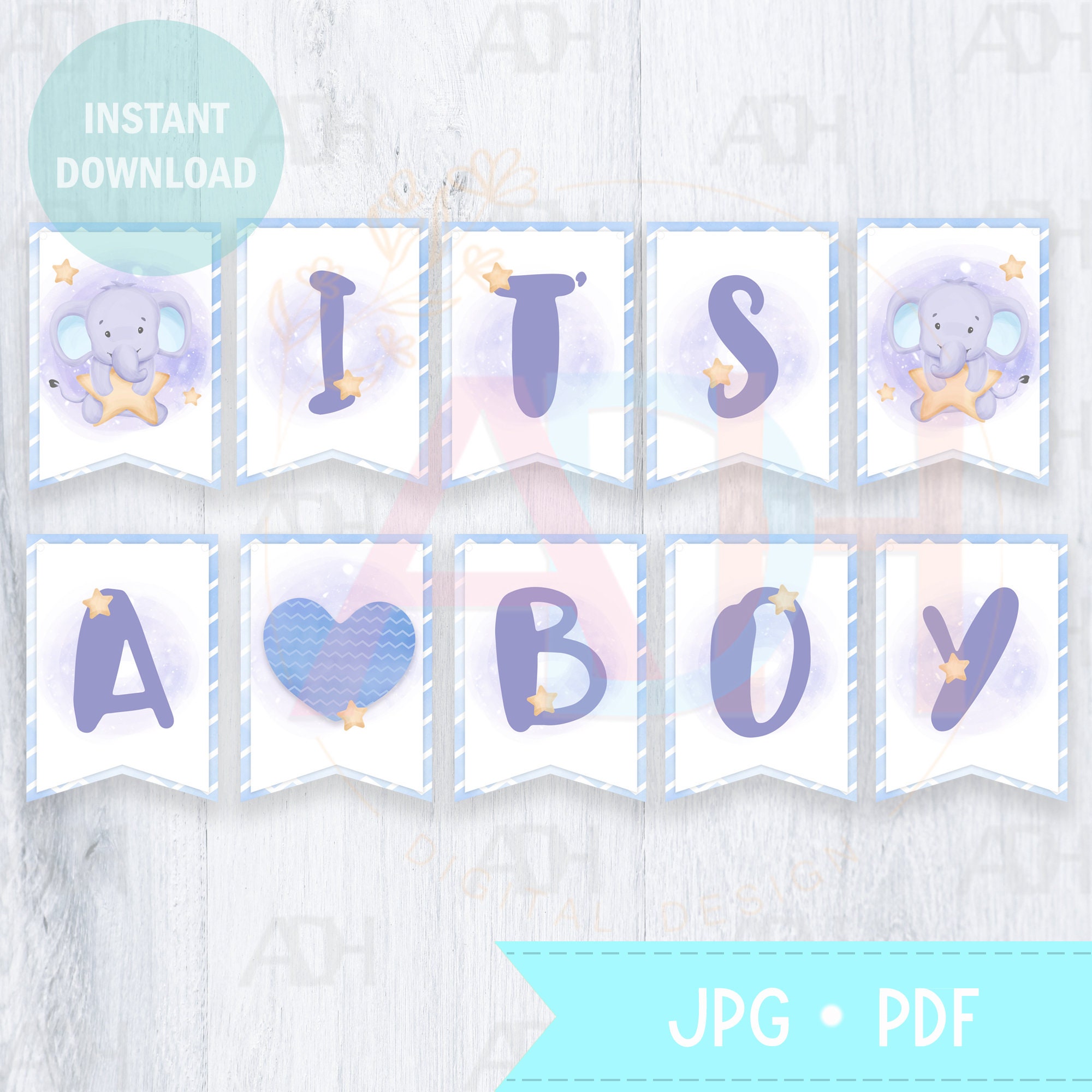 It's A Boy Banner Printable Elephant Banner Printable Etsy