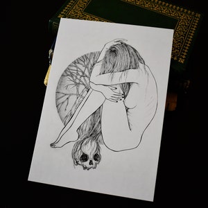 A5 print | witchy | skull | macabre | gothic | occult | fantasy | death | halloween | illustration | home decor | wall art | poster