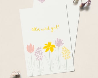 Postkarte Frühling Blumen, "Alles wird gut!"