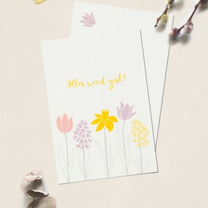 Postkarte Frühling Blumen, "Alles wird gut!"