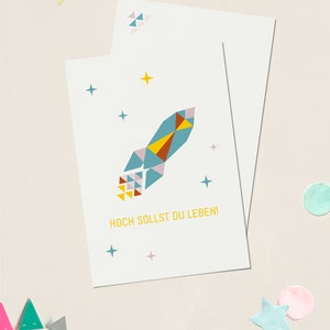 Postkarte Geburtstag,  Rakete – Hoch sollst du leben, Geburtstagskarte