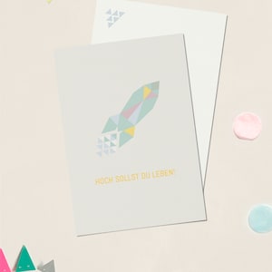 Geburtstags-Postkarte, Rakete – „Hoch sollst du leben!"