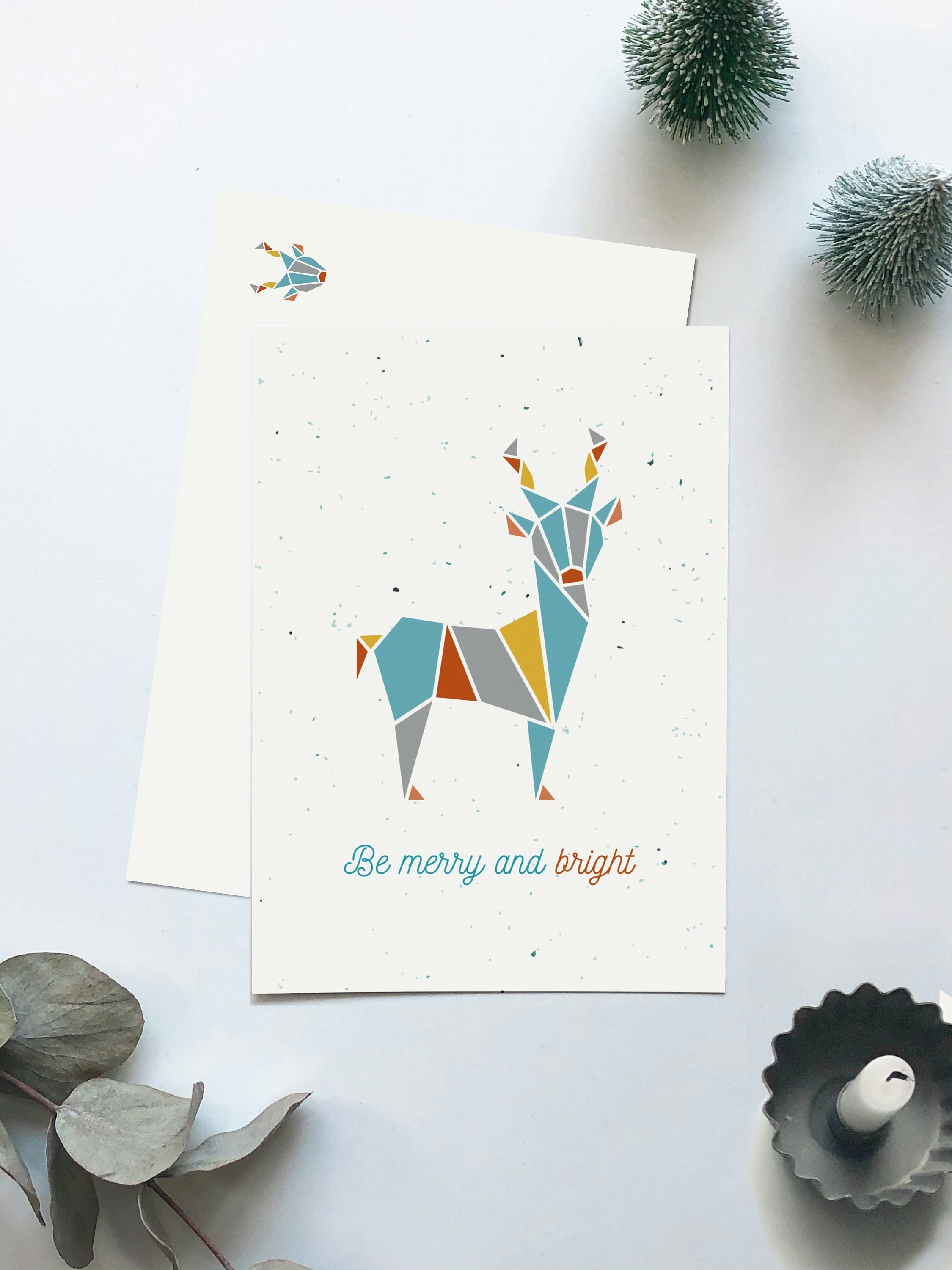 Postkarte Weihnachten - Rudolph "Be merry and bright"