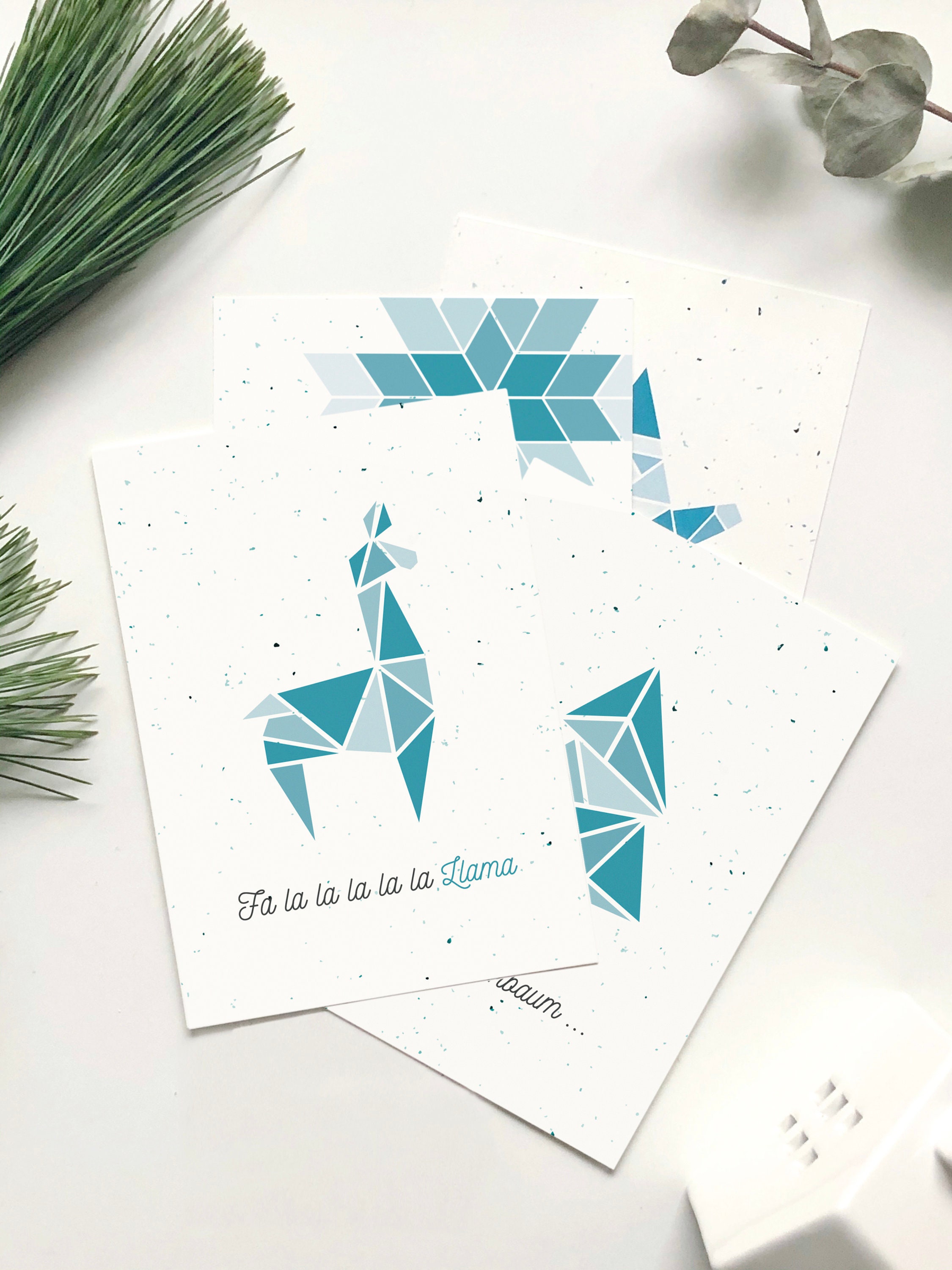 5er Postkarten Set "Weihnachten", Weihnachtskarten Set mit Polygon Illustrationen