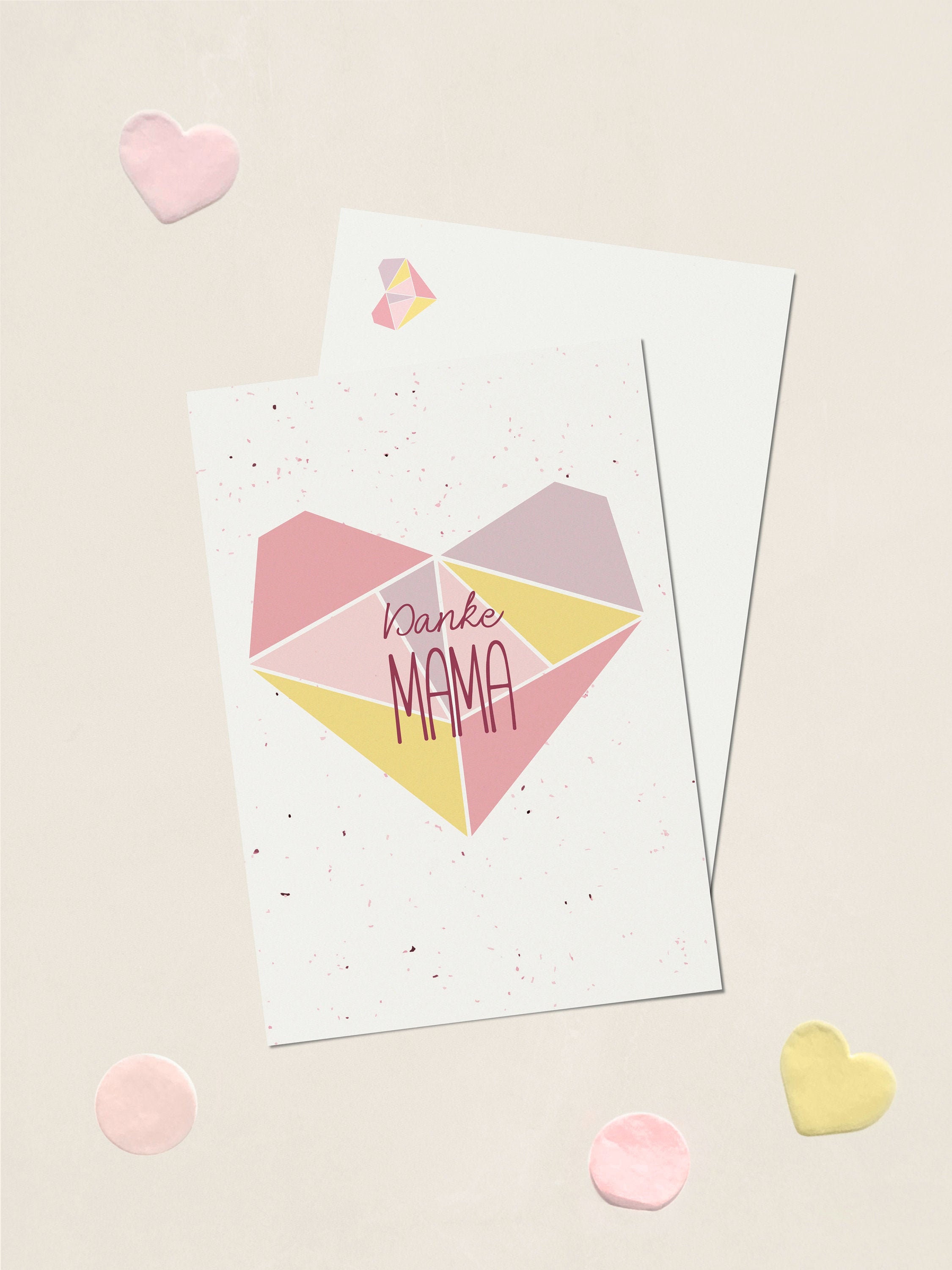 Postkarte "Danke Mama", Herz geometrisch