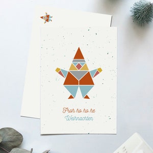Postkarte Weihnachtsmann "Froh ho ho he Weihnachten", Weihnachtskarte Polygon-Stil – bunt