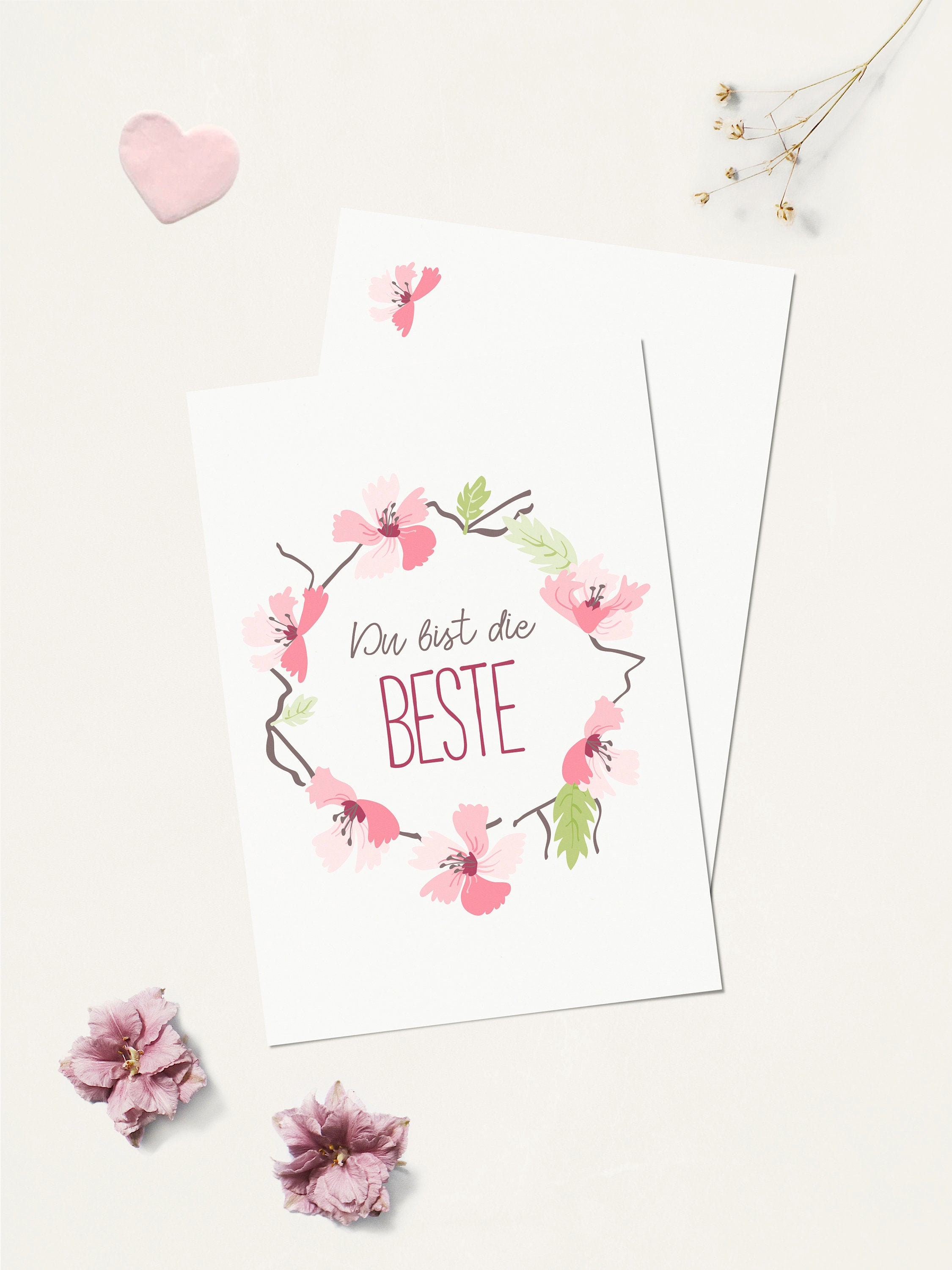 Postkarte "Du bist die Beste", Kirschblüten Blumenkranz
