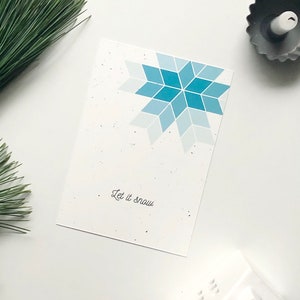 Postkarte Schneeflocke, "Let it snow", Weihnachtskarte mit Polygon Illustration