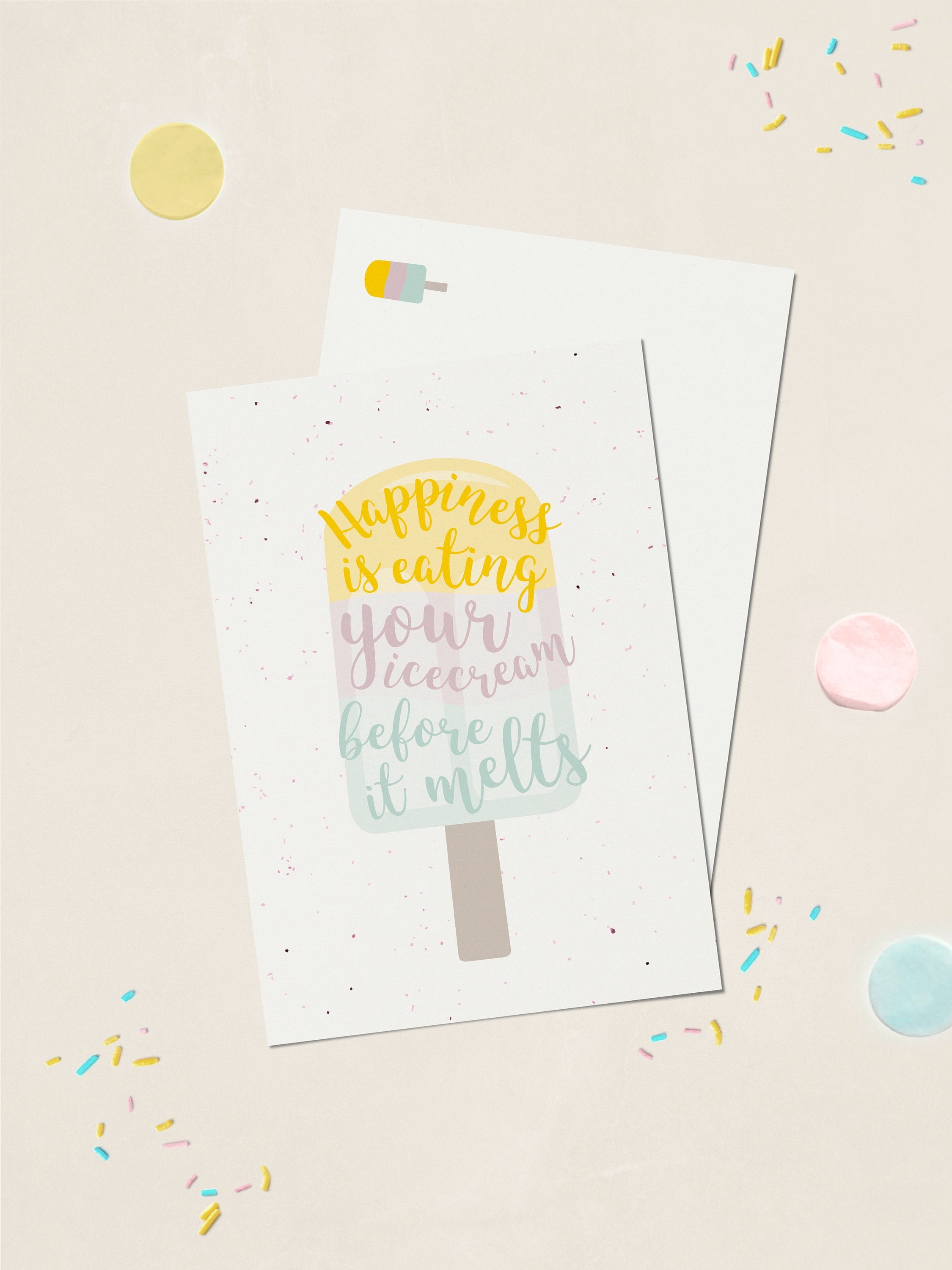 Postkarte Eis "Happiness is eating your Icecream ..."