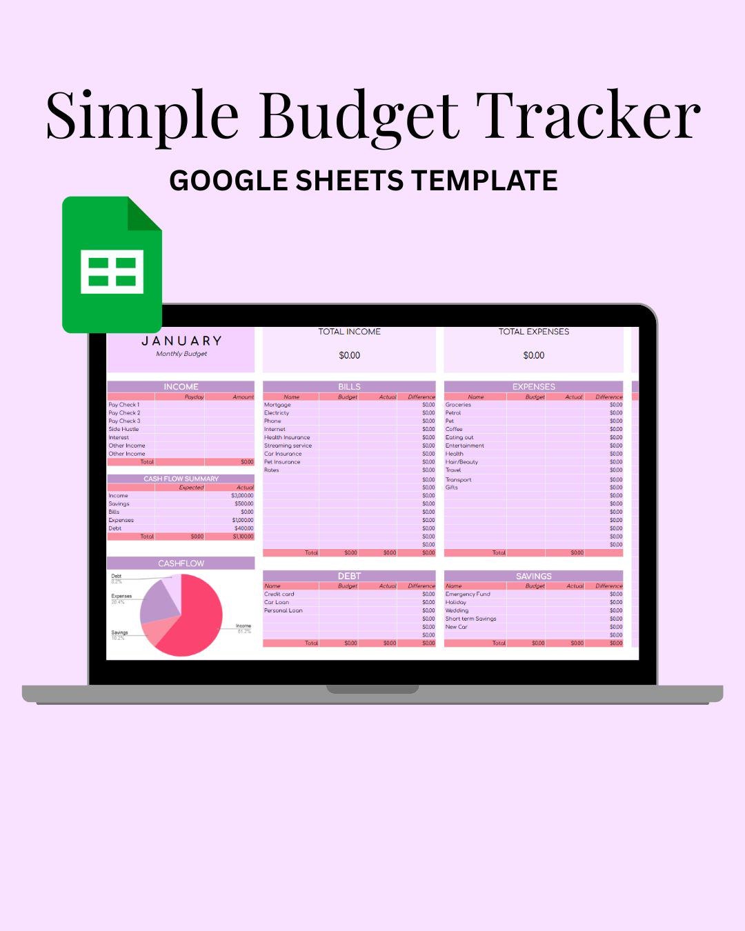 Google Sheets Budget Planner | Simple Monthly Budget Spreadsheet ...