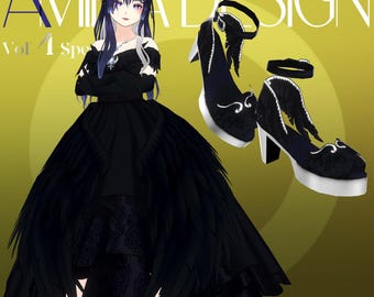 Vroid outfit set of Black Crow Dress [Vroid Stable Ver.] Custom Items & Textures