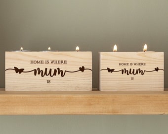 Mother's Day Gift, Tea Light Holder, Home is Where Mum is, Unique Gift Idea, Gift for Nanny, Birthday or Christmas Gift For Mum, Home Decor