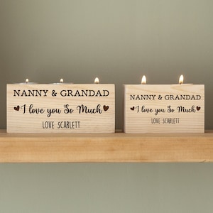 Personalised Candle Tealight Holders, Solid Wood, Anniversary Gift Idea, Gift for Nanny, Gift for Grandad, Gift for Mum, Gift for Dad
