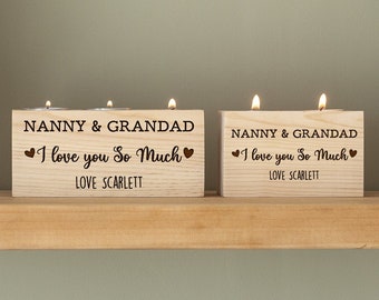 Personalised Candle Tealight Holders, Solid Wood, Anniversary Gift Idea, Gift for Nanny, Gift for Grandad, Gift for Mum, Gift for Dad