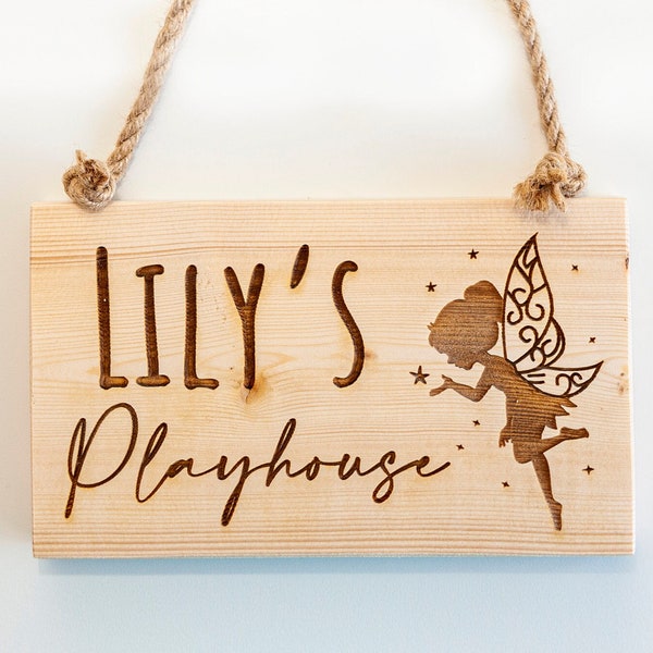 Personalised Playhouse Sign, Wooden Sign with Steel Hanging Chain, Room Sign, Kids playhouse sign, Play Kitchen Sign, Nursery Door Sign