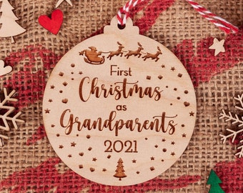 Christmas Decoration, Christmas Bauble, Personalised First Christmas As Grandparents, Christmas Gift, Christmas Decor, Keepsake, Wood, CX9