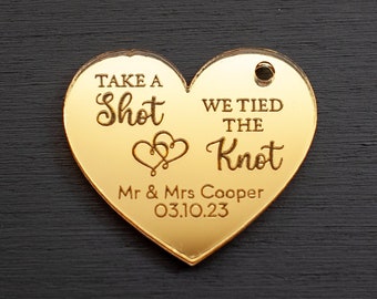 Personalised Wedding Favor Tags: Mirrored Acrylic Shot Bottle Decor, Take a shot bottle tag