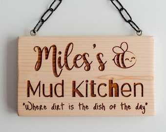Personalised Mud Kitchen Sign, Personalised Wooden Sign, Wooden Plaque, Room Sign, Kids playhouse sign, Play Kitchen Sign, Nursery Door Sign
