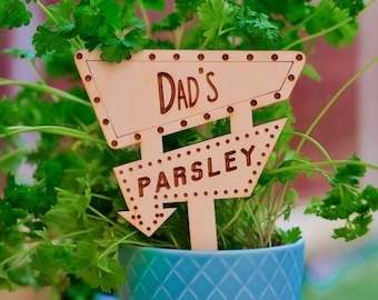 Wooden Plant Sign, Retro Sign, Garden Sign, Herb Garden Marker Stake, Garden Labels, Vegetable Markers, Summer Garden, Unique Garden Gift