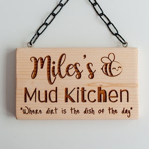 Personalised Mud Kitchen Sign, Personalised Wooden Sign, Wooden Plaque, Room Sign, Kids playhouse sign, Play Kitchen Sign, Nursery Door Sign Style 1